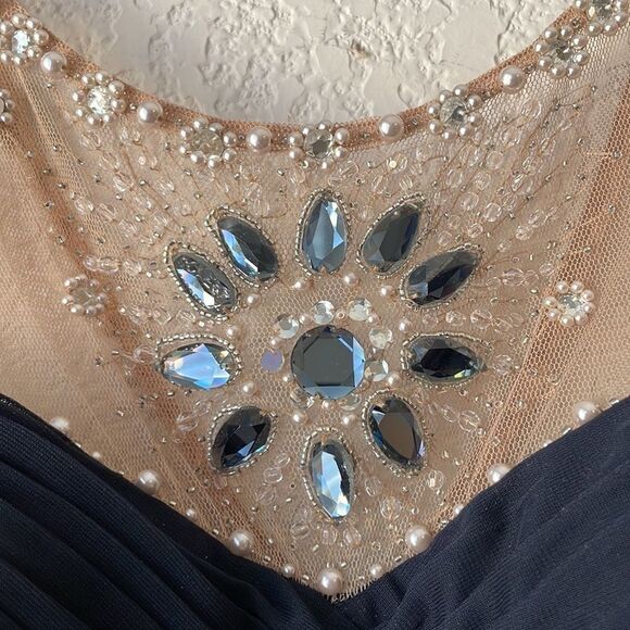 𝅺cache Navy Sleeveless Ruched Sheath Party Dress Size 2 - Picture 4 of 11